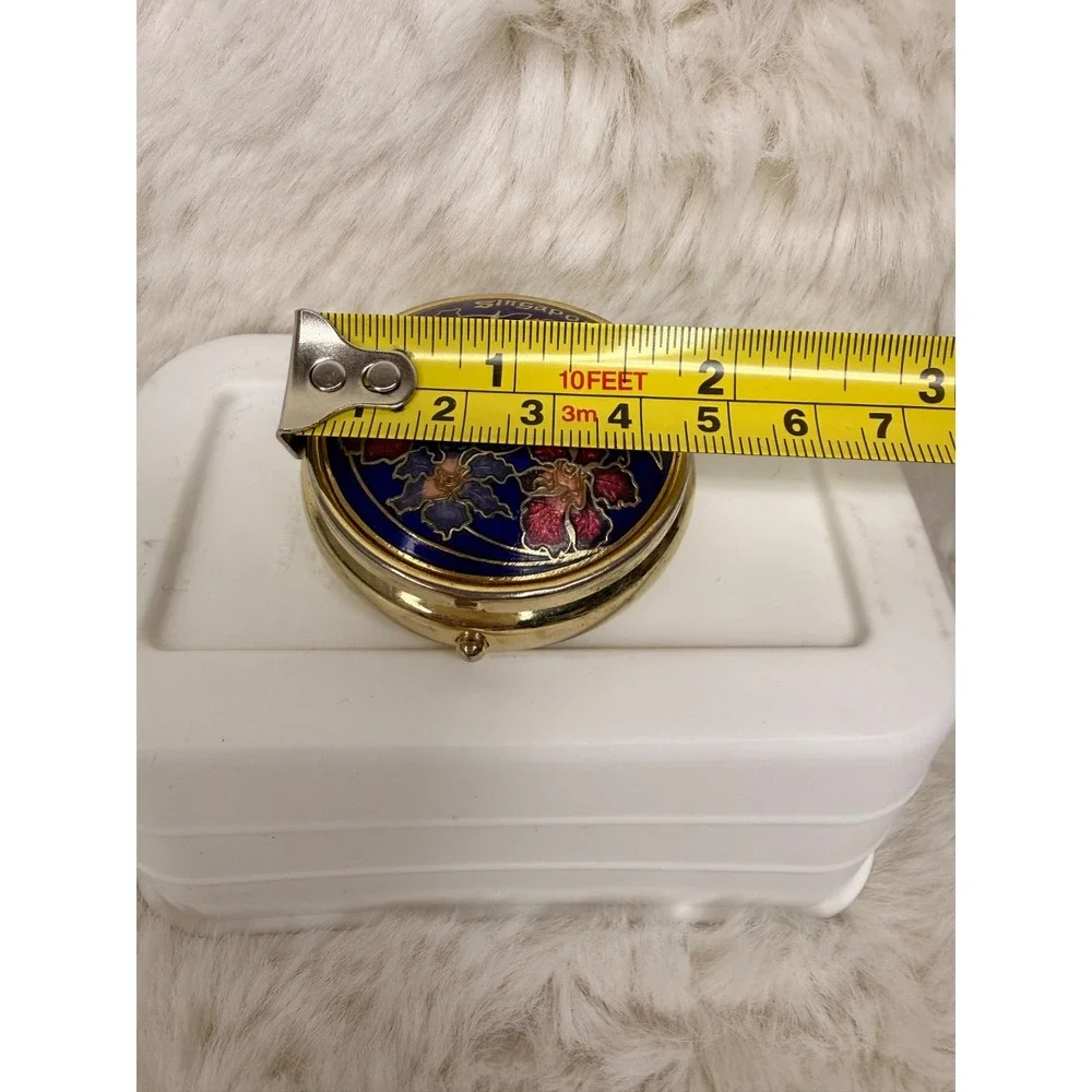 Singapore Cloisonné Orchids and Merlion Pill Box Trinket Box with 3 Compartments